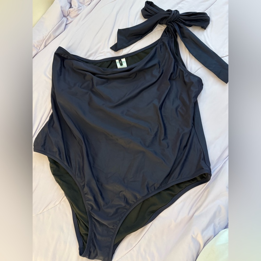 J. Crew Navy Blue One Shoulder Swimsuit
